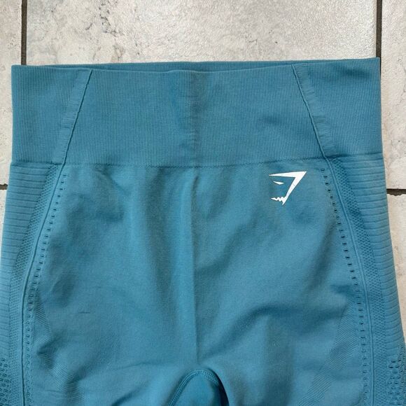 Gymshark Flawless Knit Leggings High Rise Compression Seamless Teal Size M - Picture 2 of 8